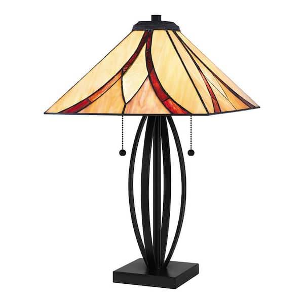 Margrave 25 in. 2-Light Matte Black Table Lamp with Tiffany Shade